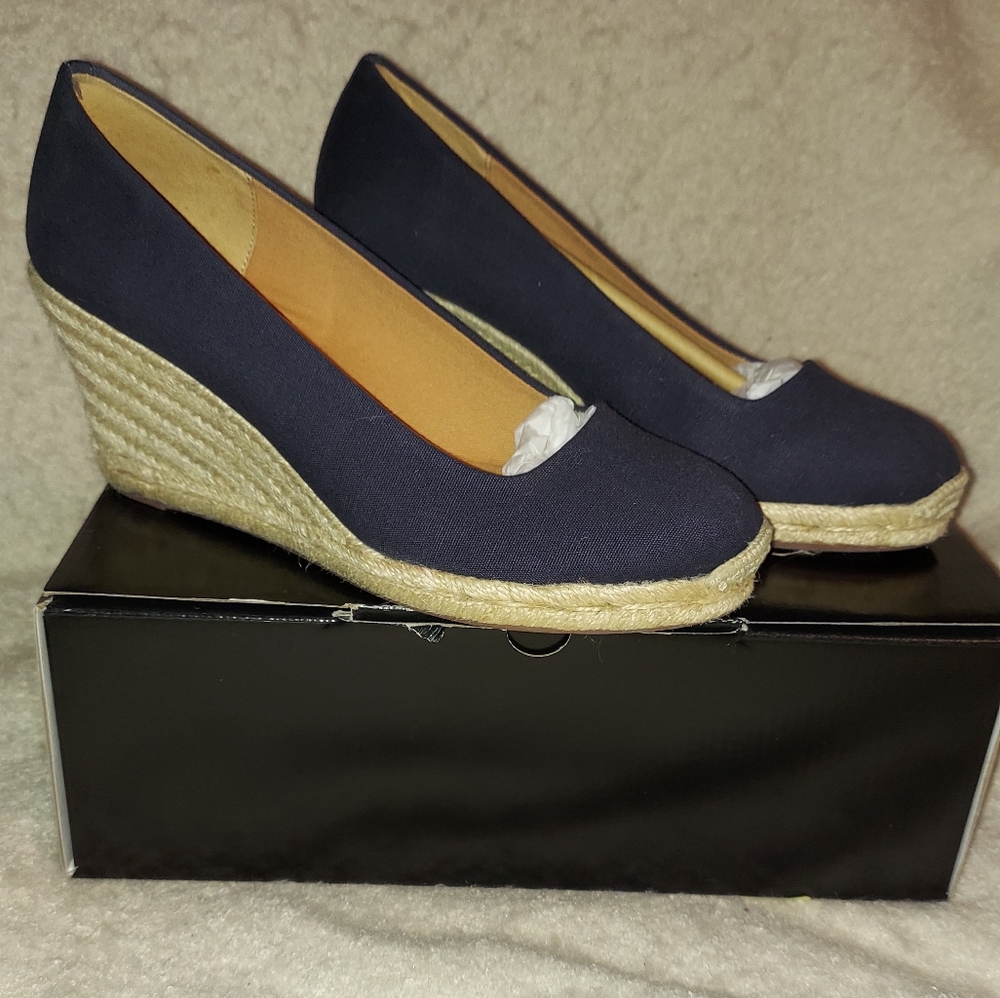 J. Crew Factory Navy Espadrille Wedges 8.5